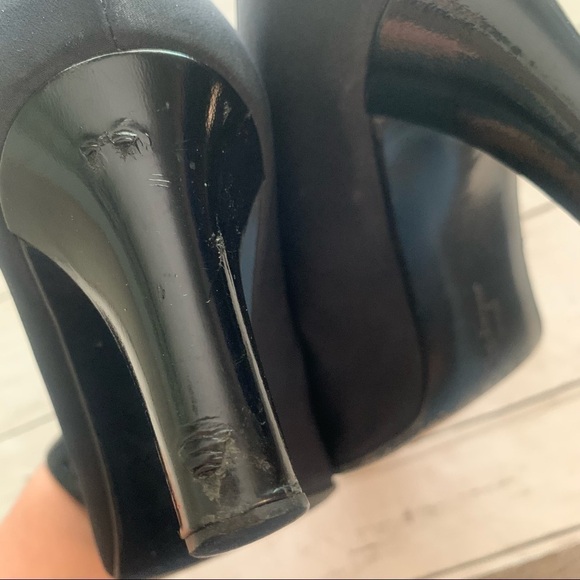 Ferragamo Shoe String Bow Pumps Black Heels Size 8 Vintage Round Toe - Picture 8 of 11